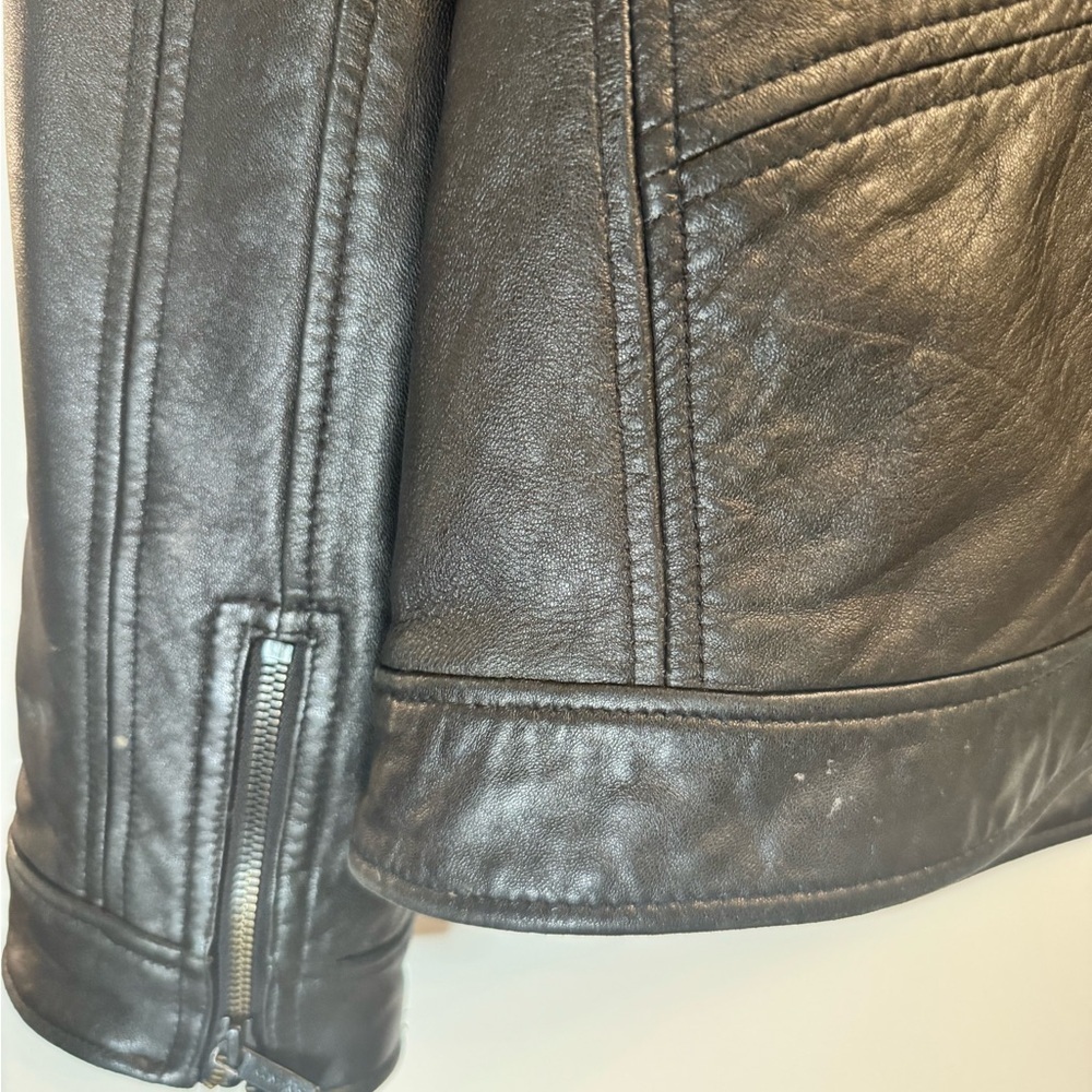Vintage Calvin Klein Men’s Leather Jacket XL Black Moto Zip Coat Distressed Worn - Picture 10 of 10